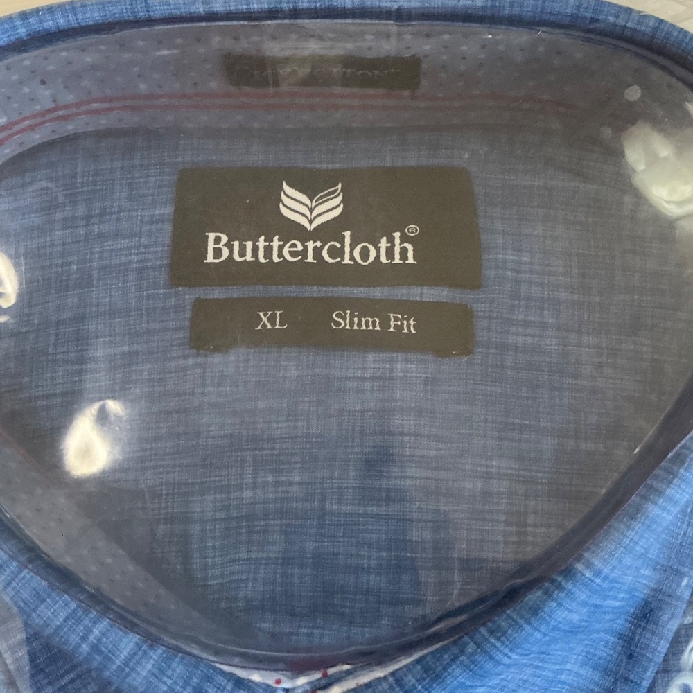 NWT Mens Buttercloth Rustic Terrain Icy Cotton True Blue Heather Dress shirt XL - Picture 2 of 5